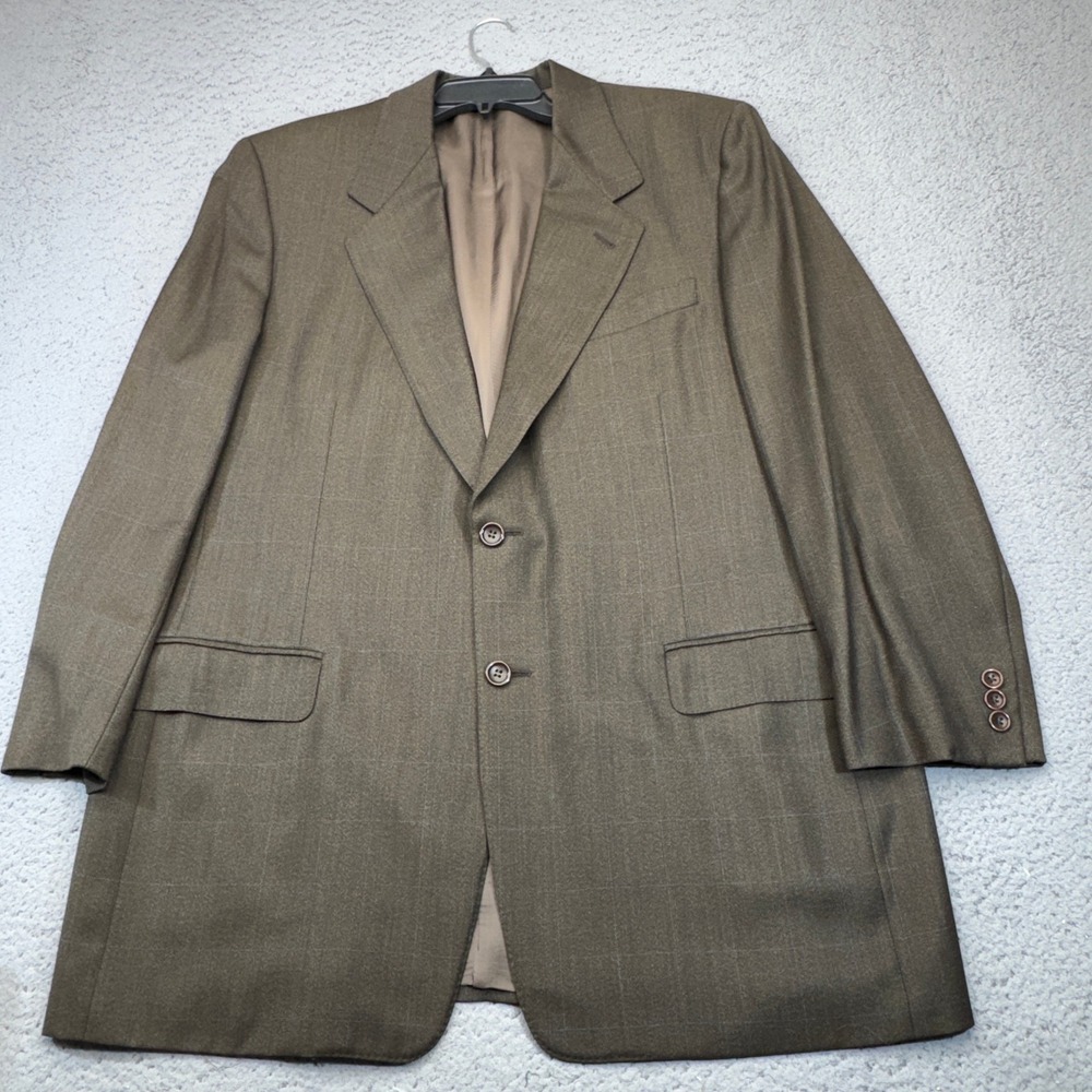Canali Proposta Sport Coat Mens 44R Brown Windowpane Wool Blazer Jacket Italy